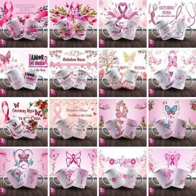 Outubro Rosa - 65 Artes Para Canecas Em Corel, Pdf E Png
