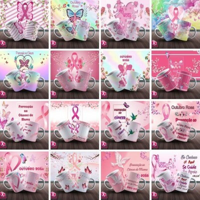 Outubro Rosa - 65 Artes Para Canecas Em Corel, Pdf E Png