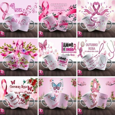 Outubro Rosa - 65 Artes Para Canecas Em Corel, Pdf E Png