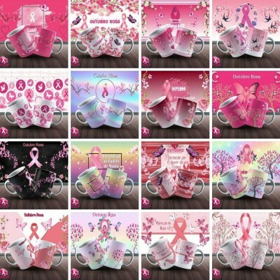Outubro Rosa - 65 Artes Para Canecas Em Corel, Pdf E Png