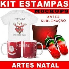 Artes Mockups Kit Natal Papai Noel Estampas Sublimao