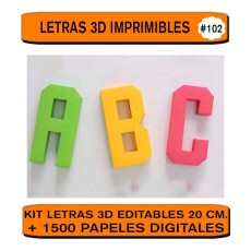 Kit Letras Y Numeros 3d 20 Cm. Editables + 1500 Fondos