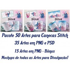 Pack 50 Artes Para Sublimao Em Canecas Stitch E Angel