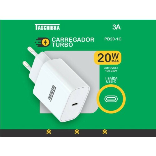 CARREGADOR TURBO 20W USB-C TASCHIBRA