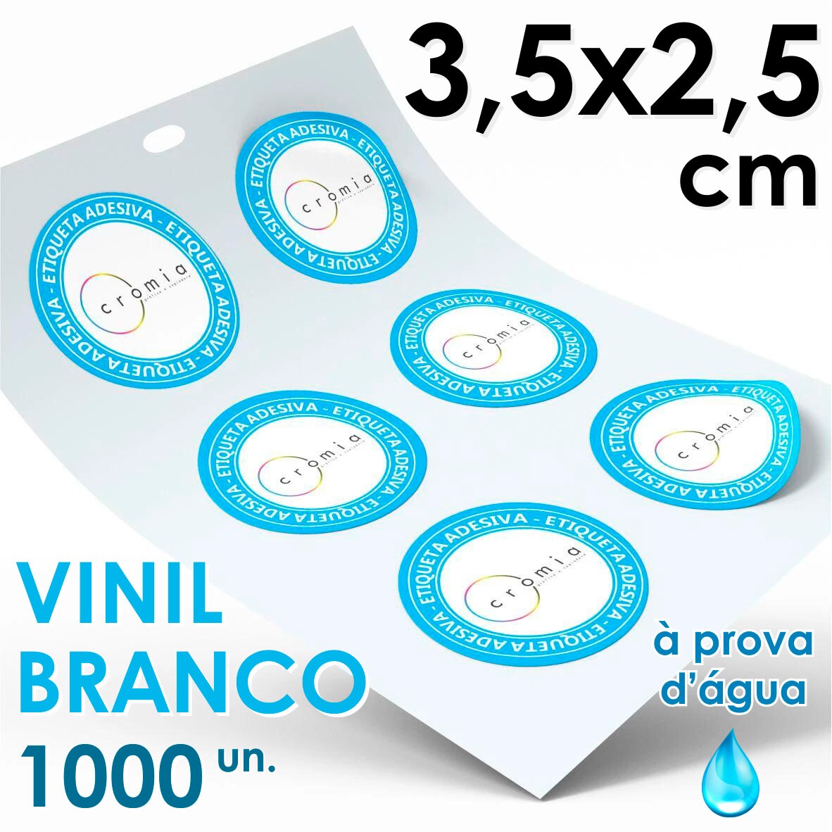 Etiquetas Personalizadas Adesivas Vinil Branco  Prova Dgua Diversos Formatos 3,5x2,5 cm - 1000 unidades