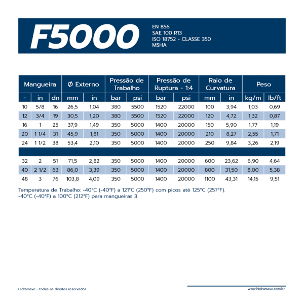 MANGUEIRA HIDR�ULICA S�RIE FLEXIT F5000