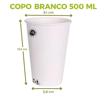 Copo Branco de Papel Biodegrad�vel 500 ml - 1000 unidades