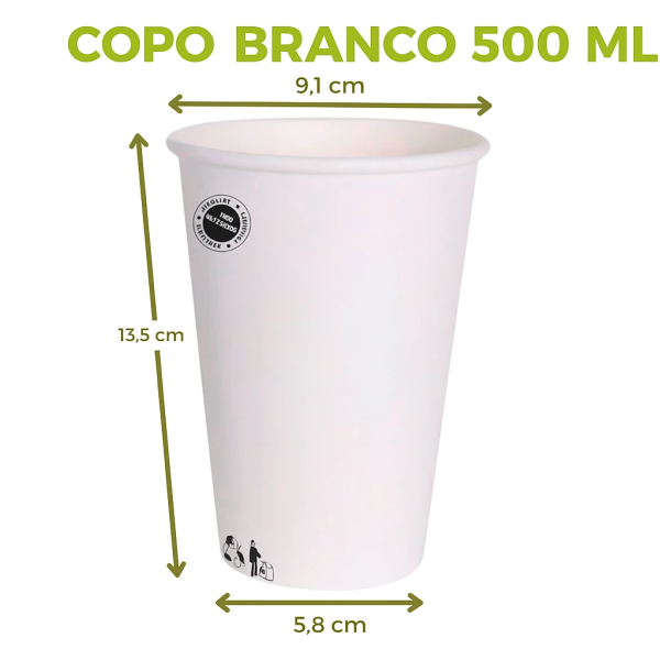 Copo Branco de Papel Biodegrad�vel 500 ml - 1000 unidades