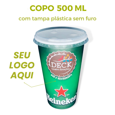 Copo Personalizado com Tampa Pl�stica Sem Furo 500 ml