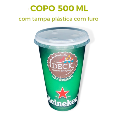 Copo Personalizado com Tampa Pl�stica Com Furo 500 ml