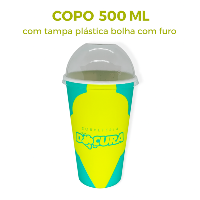 Copo Personalizado com Tampa Pl�stica Bolha Com Furo 500 ml