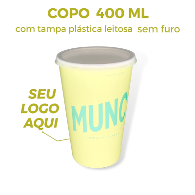 Copo Personalizado com Tampa Pl�stica Sem Furo 400 ml