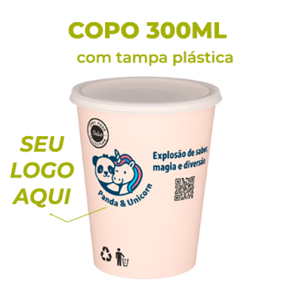 Copo Personalizado com Tampa Pl�stica Reta 300 ml