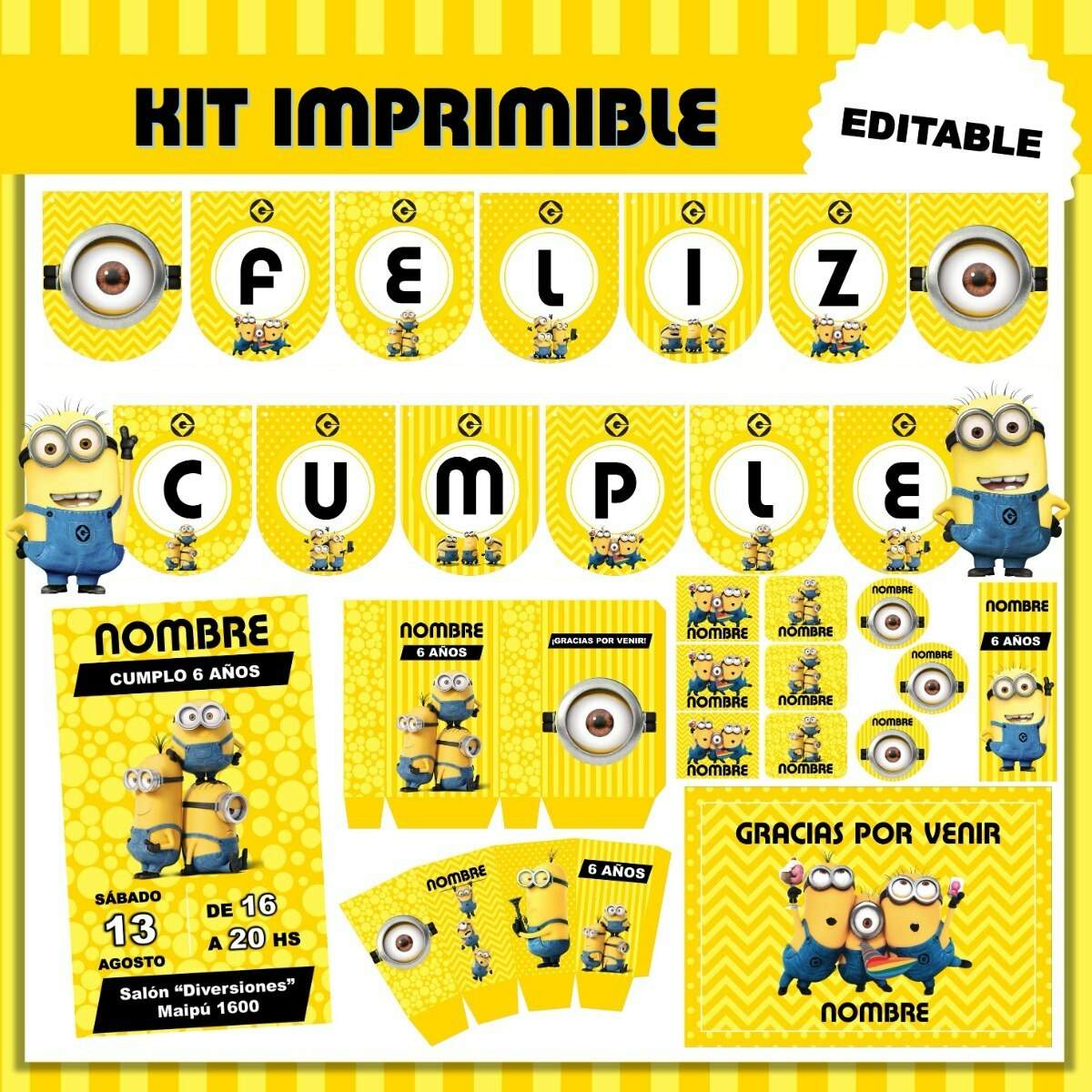 Kit Imprimible Minions Deco Y Candy 100% Editable