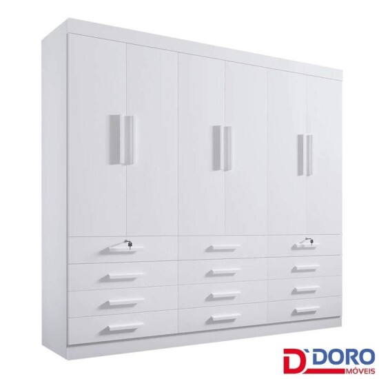 Roupeiro Casal Mnaco Branco 6 Portas 12 Gavetas Larg. 2.40m - D Doro