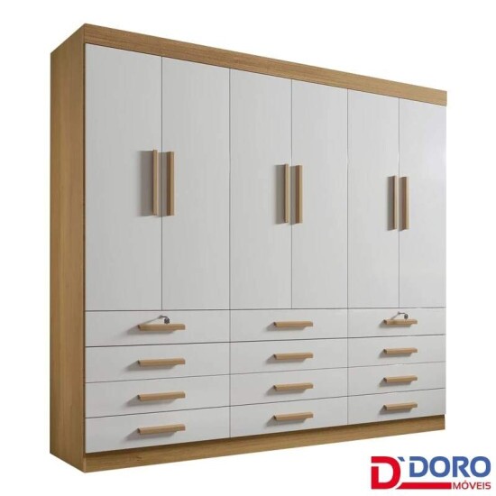 Guarda-roupa Casal Mnaco Cinamomo/Off 6 Portas 12 Gavetas Larg. 2.40m - D Doro