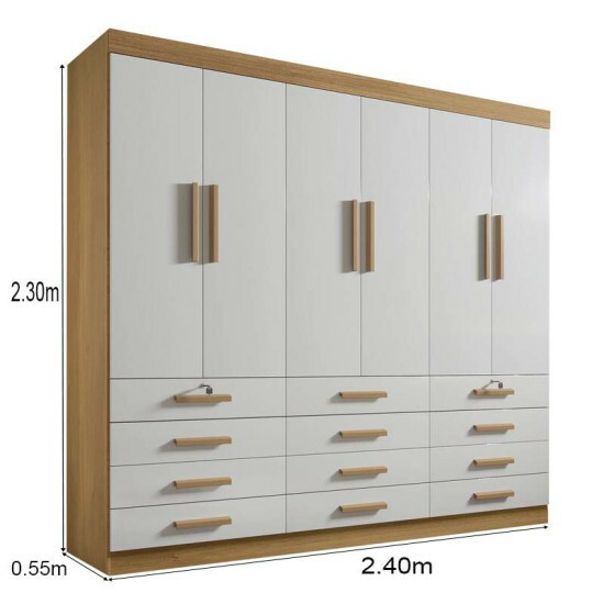 Guarda-roupa Casal Mnaco Cinamomo/Off 6 Portas 12 Gavetas Larg. 2.40m - D Doro