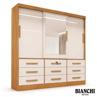 Guarda-roupa Turim Plus 3 Portas Nature/Off white 100% MDF Larg. 2.11 - Bianchi
