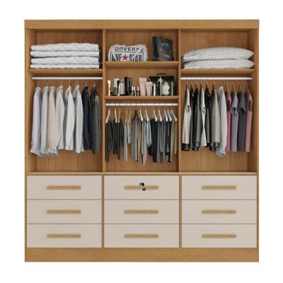Guarda-roupa Turim Plus 3 Portas Nature/Off white 100% MDF Larg. 2.11 - Bianchi