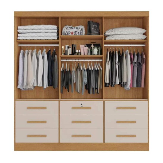 Guarda-roupa Casal Turim Nature/Off 3 Portas 9 Gavetas C/ 1 Espelho 100% MDF Larg. 2.11 - Bianchi