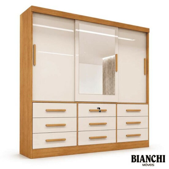 Guarda-roupa Turim Plus 3 Portas Nature/Off white 100% MDF Larg. 2.11 - Bianchi