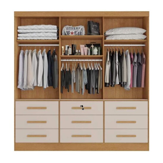 Guarda-roupa Turim Plus 3 Portas Nature/Off white 100% MDF Larg. 2.11 - Bianchi