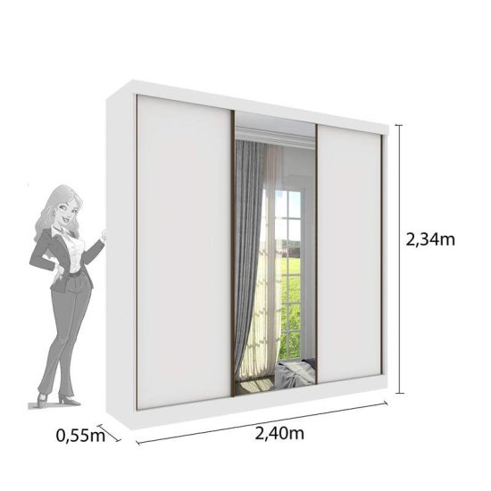 Guarda-roupa Casal 2,40m Dacar Neve 3 Portas 4 Gavetas com 1 Espelho - Tcil
