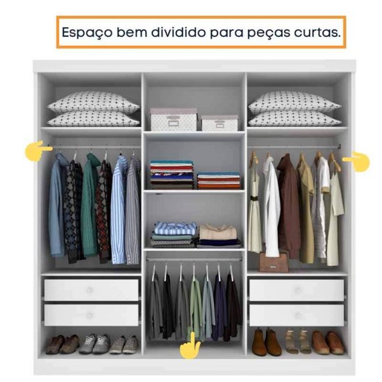 Guarda-roupa Casal 2,40m Dacar Neve 3 Portas 4 Gavetas com 1 Espelho - Tcil