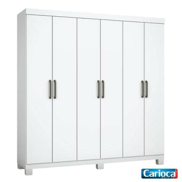 Roupeiro Solteiro Recife Branco 6 Portas 2 Gavetas C/Ps Larg. 1.53m - Carioca
