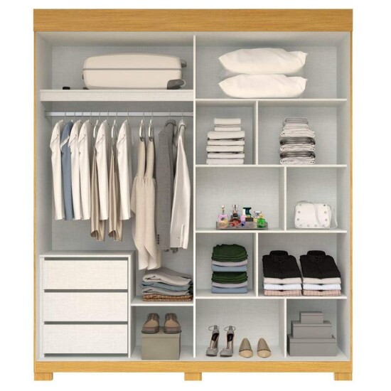 Guarda-roupa Heloisa Nature/Off 2 Portas C/ 1 Espelho e Ps 100% MDF Larg. 1.80m - ACP
