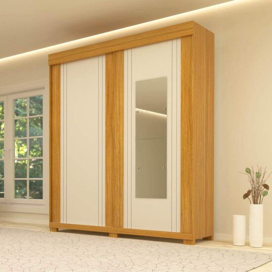 Guarda-roupa Heloisa Nature/Off 2 Portas C/ 1 Espelho e Ps 100% MDF Larg. 1.80m - ACP