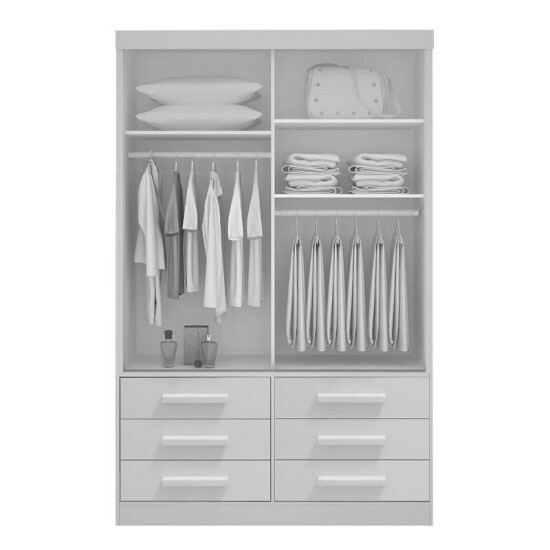 Roupeiro Solteiro Merdian Branco 2 portas c/ 1 Espelho 6 Gavetas Larg. 1.35m - D Doro