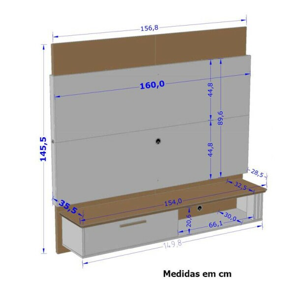 Painel Paris Preto/Cinamomo 3D C/ Led TV at 65 Polegadas Larg. 1.60m - Bechara