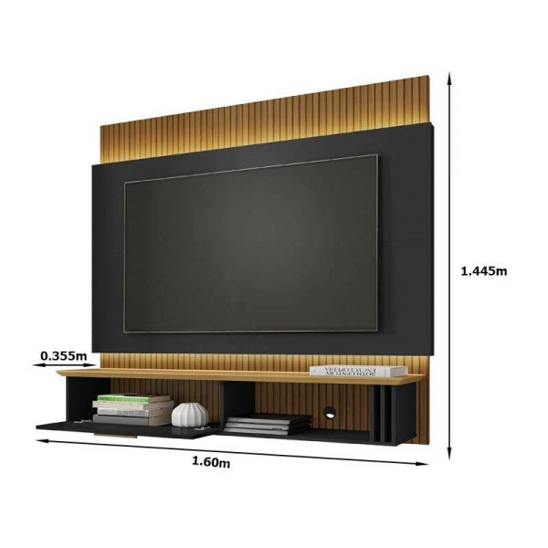 Painel Paris Preto/Cinamomo 3D C/ Led TV at 65 Polegadas Larg. 1.60m - Bechara
