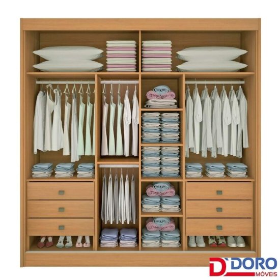 Guarda-roupa Casal 2,20m Titanium Cinamomo/Off 2 Portas 6 Gavetas 100% MDF com 1 Espelho Portas Flex - D Doro