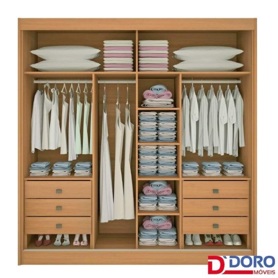 Guarda-roupa Casal 2,20m Titanium Cinamomo/Off 2 Portas 6 Gavetas 100% MDF com 1 Espelho Portas Flex - D Doro