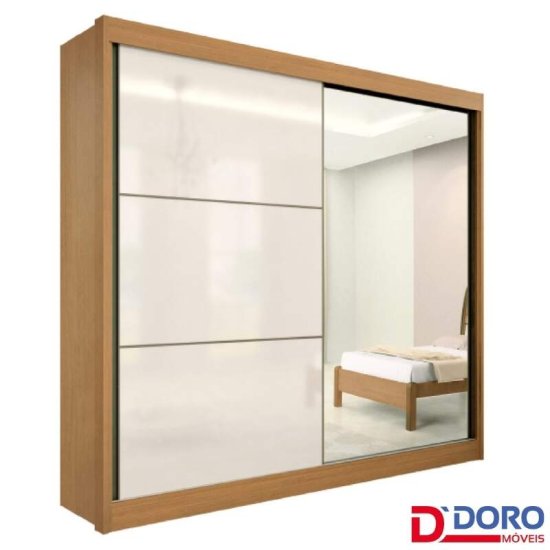 Guarda-roupa Casal 2,20m Titanium Cinamomo/Off 2 Portas 6 Gavetas 100% MDF com 1 Espelho Portas Flex - D Doro