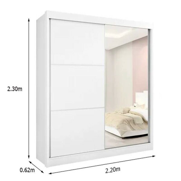 Guarda-Roupa Casal 2 Portas Titanium c/1Espelho MDF Branco Larg. 2.20m D Doro