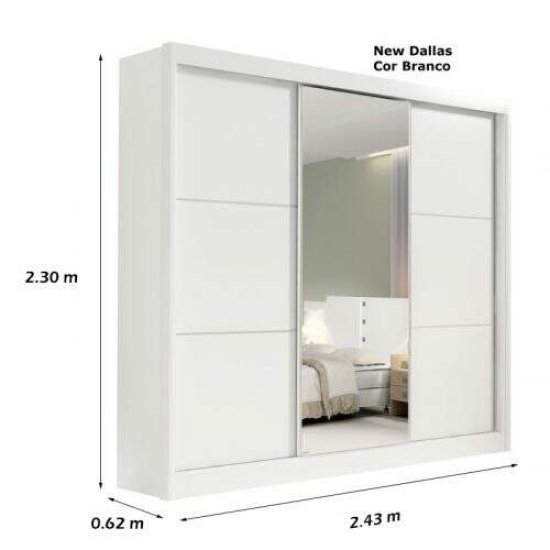 Guarda-roupa Casal 2,43m New Dallas Branco 3 Portas 6 Gavetas 100% MDF - D Doro
