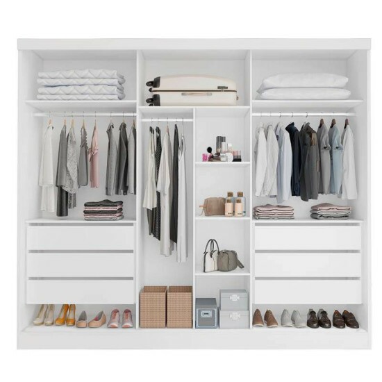 Roupeiro Casal Genova Branco 6 Portas 6 Gavetas 100% MDF Larg. 2.70m - Bianchi