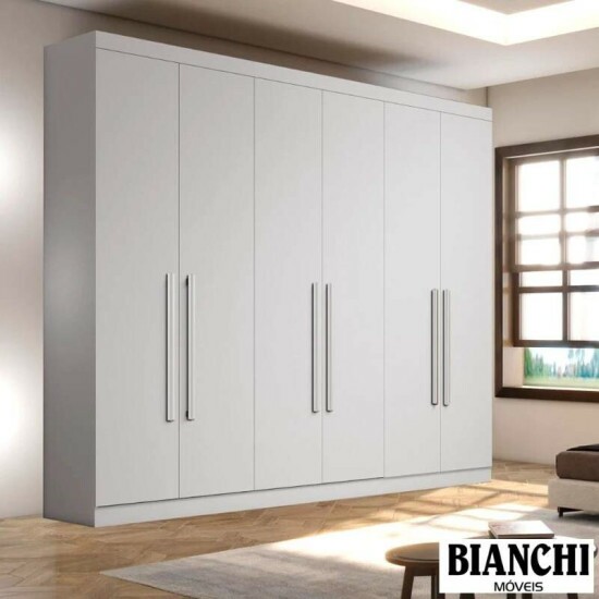 Roupeiro Casal Genova Branco 6 Portas 6 Gavetas 100% MDF Larg. 2.70m - Bianchi
