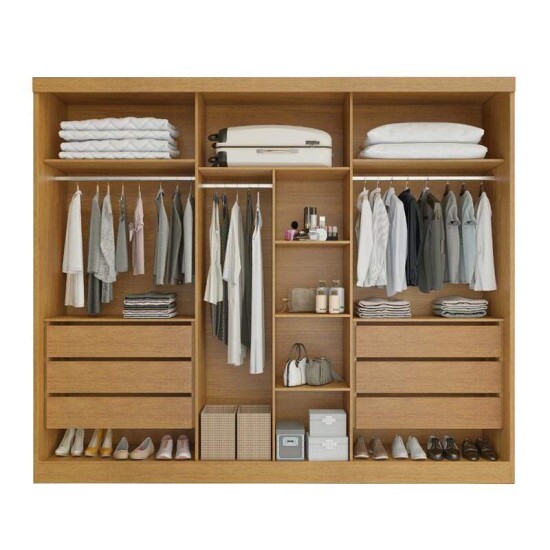 Roupeiro Casal Genova Nature/Off 6 Portas 6 Gavetas 100% MDF Larg. 2.70m - Bianchi