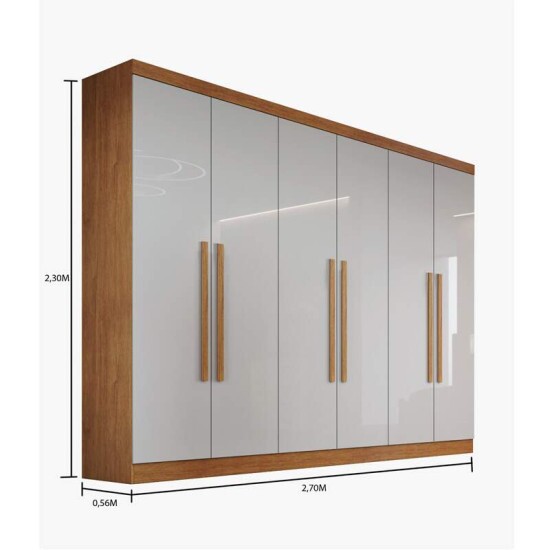Roupeiro Casal Genova Nature/Off 6 Portas 6 Gavetas 100% MDF Larg. 2.70m - Bianchi