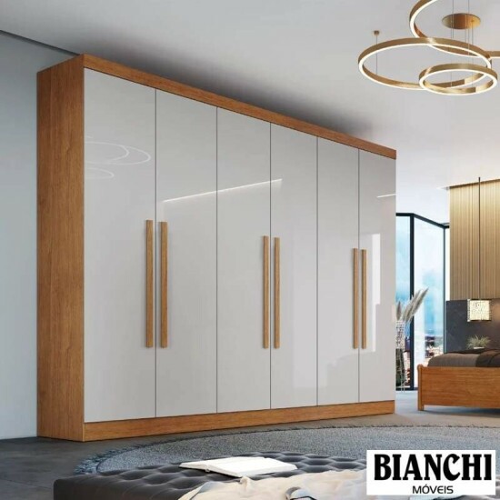 Roupeiro Casal Genova Nature/Off 6 Portas 6 Gavetas 100% MDF Larg. 2.70m - Bianchi