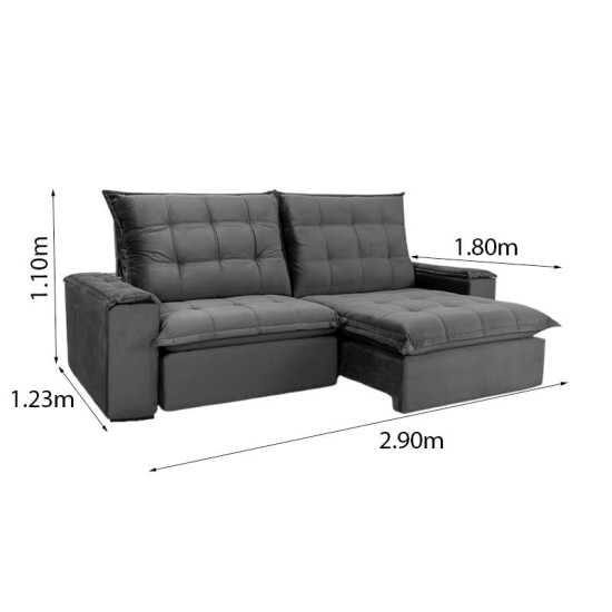 Sof� Retr�til Reclin�vel Atenas 2.90m Veludo Bege 818 - D33 e Molas Ensacadas