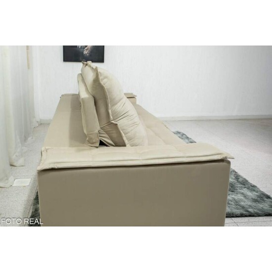 Sof� Retr�til Reclin�vel Atenas 2.90m Veludo Bege 818 - D33 e Molas Ensacadas