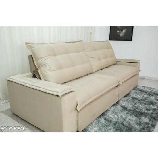 Sof� Retr�til Reclin�vel Atenas 2.90m Veludo Bege 818 - D33 e Molas Ensacadas