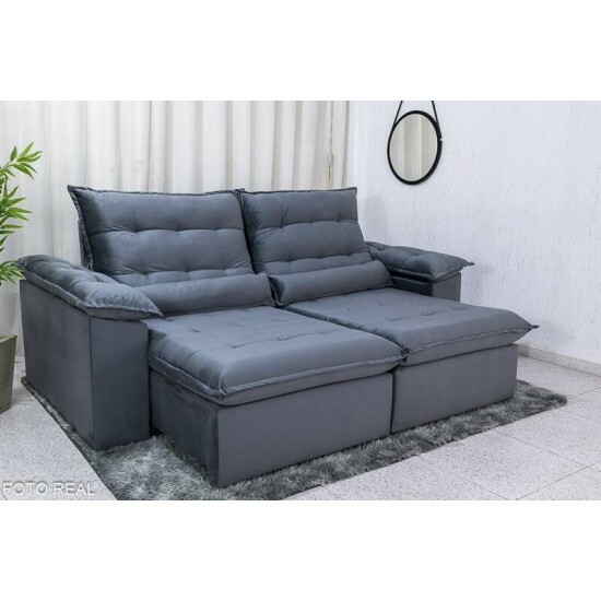 Sof� Retr�til Reclin�vel Emanuelly 2.50m Veludo Cinza 20