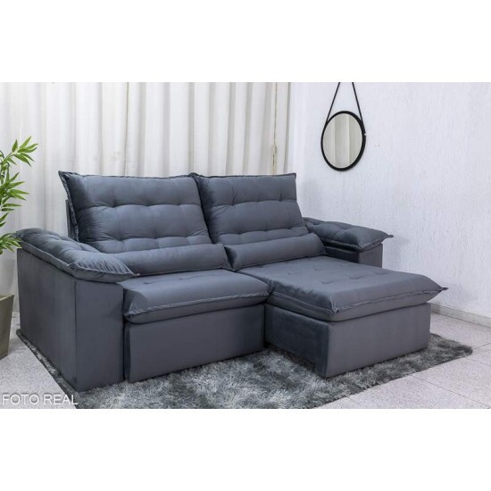 Sof� Retr�til Reclin�vel Emanuelly 2.50m Veludo Cinza 20