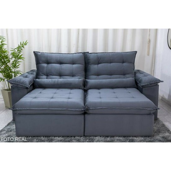 Sof� Retr�til Reclin�vel Emanuelly 2.50m Veludo Cinza 20
